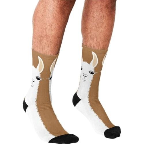 2021 Men Socks harajuku lovely Vertical-eared alpaca Printed Happy hip hop Novelty Skateboard Crew Casual Crazy Funny Socks