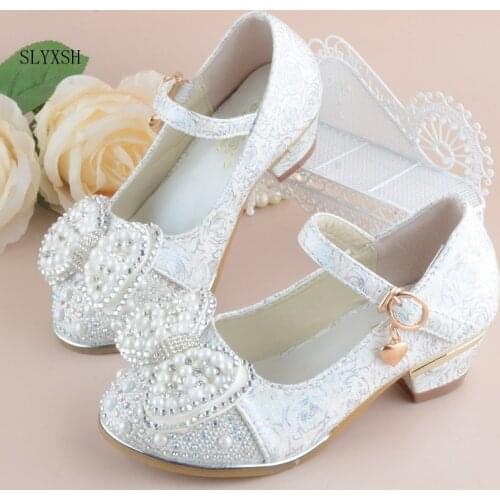Summer 2019 New Children Princess Sandals Kids Girls Wedding Shoes High Heels Dress Shoes Party Shoes For Girls Leather Bowtie