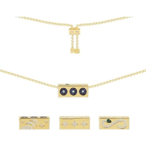 New Square Exotic Snake Necklace Ins Golden Dream Star Moon Multi Side Geometric Rotatable Women Necklaces Zk30