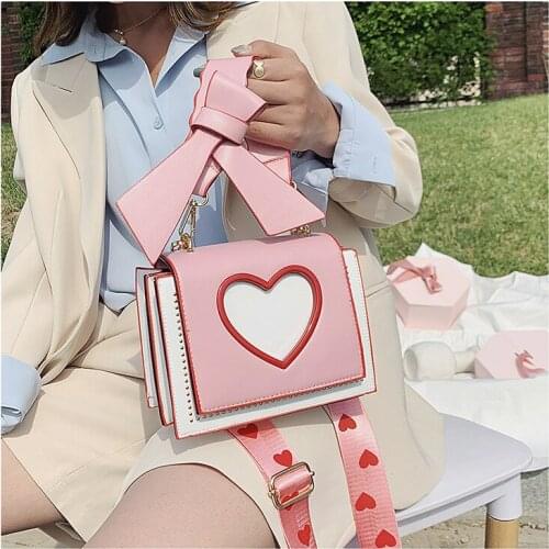 New Brand Fashion Womens Crossbody Bags High Quality Pu Leather Shoulder Bag Designer Heart Shaped Bowknot Female Handbag Purse