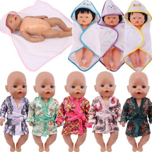Doll Clothes Bathrobe Set Pajamas For 18 Inch American Doll Girls 43 Cm New Reborn Baby Doll Generation Smiley Print Accessories