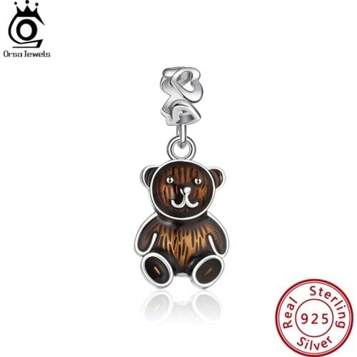 ORSA JEWELS Authentic 925 Sterling Silver Little Bear Pendant Charms Fit Original Bracelets Necklace DIY Women Jewelry CB47