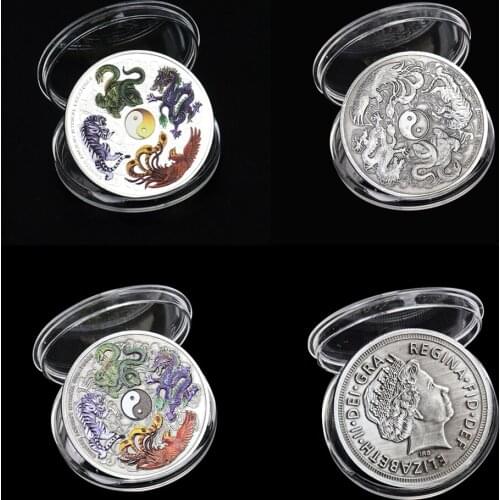 Taoist Commemorative Coin Chinese Sacred Beasts Phoenix Suzaku Tiger Fengshui Ornament Travel Commemorative Coins Collect Crafts