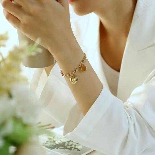 Fashion Titanium Steel Love Heart Shaped Round Tag Pendant Charm Bracelet Gift For Women Girls Boho Style Bracelets Chic Jewelry