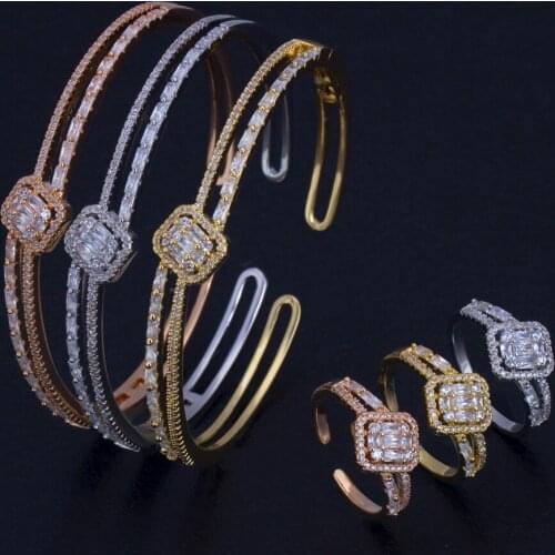 BrideTalk Luxury Baguette CZ Jewelry Set AAA Cubic Zircon Dubai Bracelet Bangle Ring Sets Crystal For Women Wedding jewelry