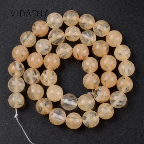 Natural Stone Yellow Rutilated Quartzs Round Beads For Jewelry Making 4mm-12mm Loose Beads Diy Bracelet Necklace 15'' Wholesale