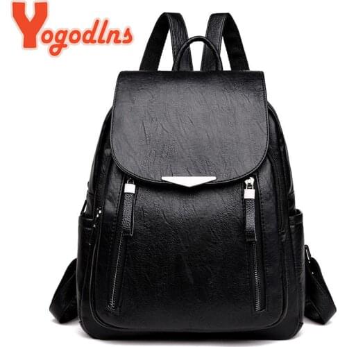 Yogodlns Luxury Backpack For Women Soft PU Leather Backpack Travel Large Capacity School Bag Double Zipper Business Knapsack