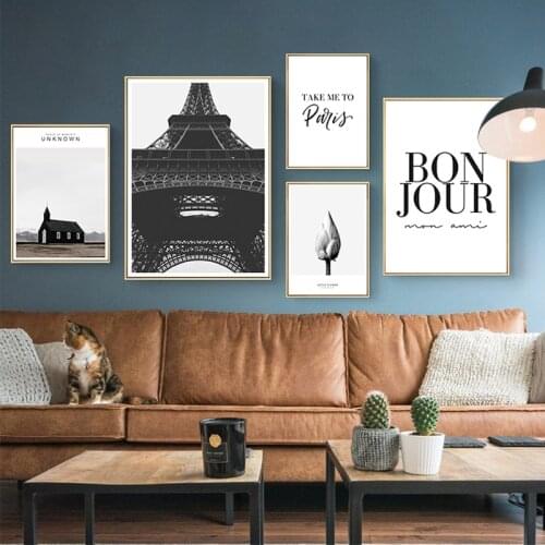 Self-adhesive Wall Stickers Landscape Eiffel Tower Paris Painting Wall Art Posters Print Home Decor Wallpapers Room Decoration