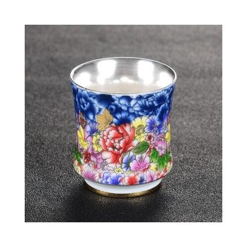 Silver cup 999 pure silver liner tea cup ceramic Master Cup single large Kung Fu tea set tea cup engraving gift