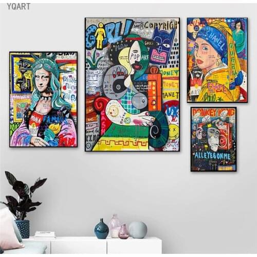 Modern Graffiti Art Mona Lisa Canvas Paintings on The Wall Art Posters Abstract Famous Pictures for Home Living Room Decoration