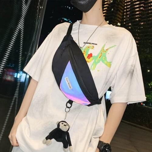 Sports Crossbody Bag Men Belt Fanny Pack Nylon Travel Banana Bag Reflective Stripe Waist Pack Unisex Chest Pouch Hip Belt Bags