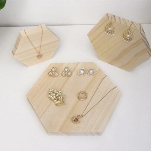 Solid Wood Jewelry Rack Pine Hexagon Three-Piece Display Board Jewelry Decoration Props Window Design Simple Log
