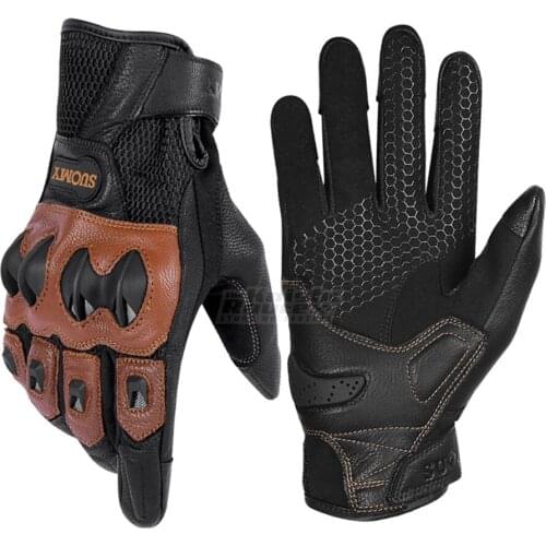 Retro Motorcycle Gloves Vintage Touch Screen Gloves Moto Motorbike Full Finger Leather Guantes Men Racing Motocross Gloves Brown