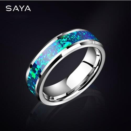 Tungsten Ring 6mm Width Inlay Opal Wedding Ring for Men Women Fashion Jeweley, Free Shipping, Customized