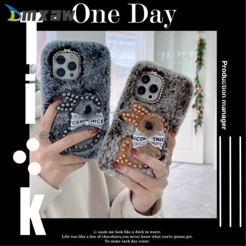 Warm Bear Wrist strap Case for Samsung Galaxy A50 A50S A30S A40 A30 A20 M20S M10S A10 M10 Fashion Case Furry fluffy Phone Case