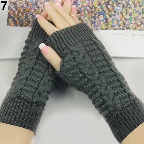 Womens Winter Unisex Arm Warmer Long Fingerless Mitten Knitted Soft Gloves