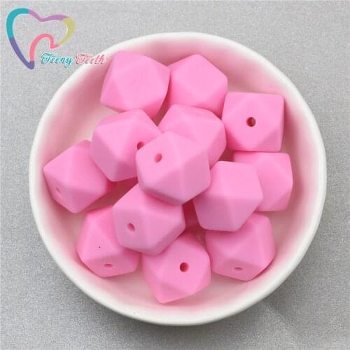 10 PCS Pink Silicone Hex Beads Teething 14-17 MM Silicone Hexagon Beads Necklace DIY Jewelry Parts Food Grade Silicone Beads
