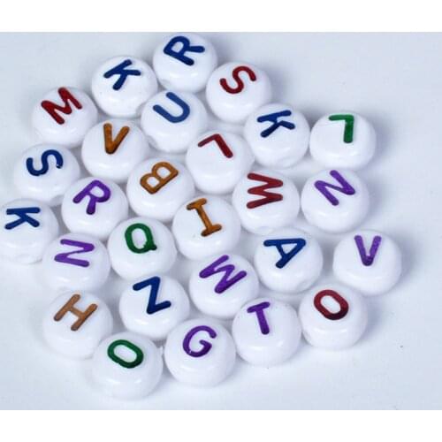 100Pcs 10x6mm Letter Beads Acrylic Round White Alphabet Bead With Colorful Letter Beads For Bracelet Necklace Jewelry Making
