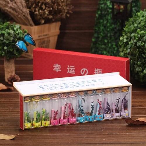 12pc/box Lucky Crystal Glass Bottle Included12 Chinese zodiac little bottle glass Crafts Wishing Drifting Bottles With corks