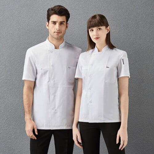 2021 Short Sleeve Chefs Uniform Man Women Chef Shirt Food Service Cooking Hotel Kitchen Jackets Canteen Patisserie Work Wear