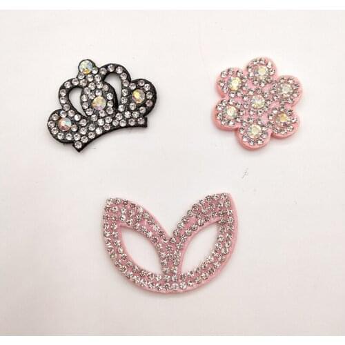 30pcs Multi Style Crown/Flower Padded appliques with Shiny diamond for headwear decoration handmade hair accessories