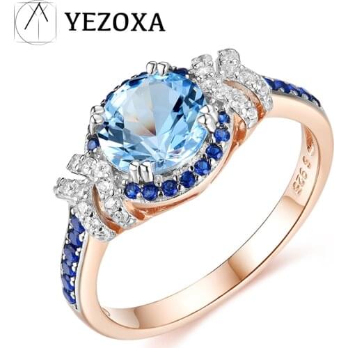 925 Sterling Silver Ring For Women Created Gemstone London Blue Topaz Rose Gold Plating Luxury Anniversary Gifts Fine Jewelry