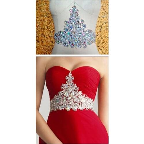 Handmade white Hot drilling Rhinestone lace embroidery patch belt applique wedding dress bordados DIY Performance clothing