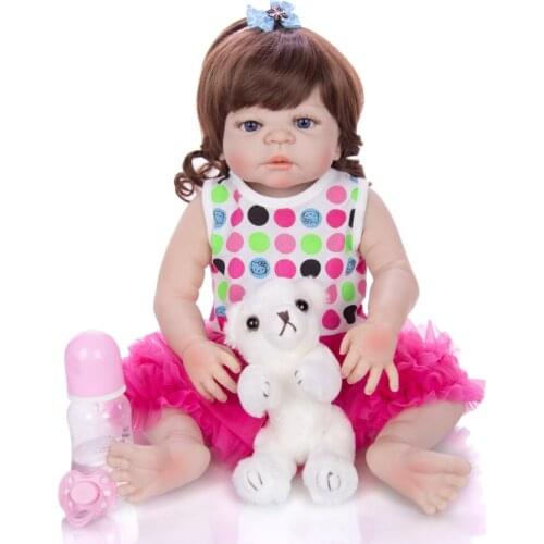 Boneca reborn bebe girl silicone reborn baby dolls 23" 57cm curly wig can bathe children educational toy dolls gift