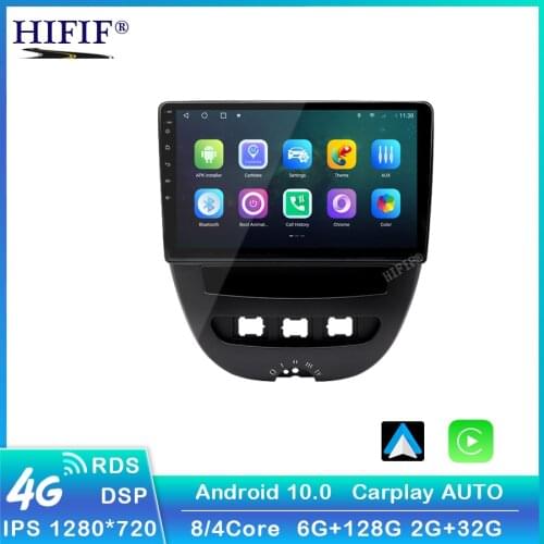 Carplay Android 10.0 Car Multimedia Video Player For Peugeot 107 Toyota Aygo Citroen C1 2005-2014 Radio Stereo GPS Navigation BT