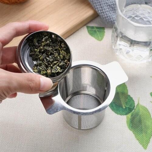Tea Infuser with Lid Stainless Steel Coffee Herb Mesh Filter Double Handle Loose Leaf Tea Strainer