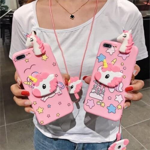 Unicorn TPU Case Ring Soft Phone Strap Rope Case For Samsung A6 A7 A8 A9 J4 J6 J8 Plus A30s A51 A71 A50 A20 A30 Case