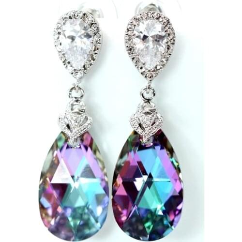 Huitan Elegant Pear Shaped Drop Earrings for Women Blue/Colorful Romantic Bridal Wedding Engagement Earrings New Fashion Jewelry