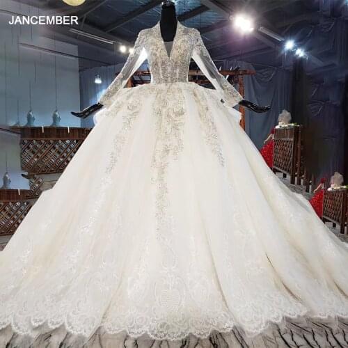 HTL1880 Luxurious And Beautiful Sequined Beading Wedding Dress 2020 Long Sleeve Applique Ball Gowns Crystal Deep V-Neck