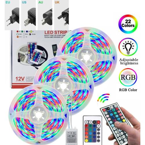IP65 Waterproof 12V 2835 SMD Flexible RGB LED Strips Luminous Tape Band with IR Remote Controller Light Stripe for Home Bedroom