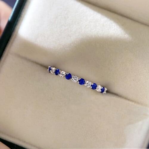 S925 Silver Red Blue Gemstone Ring Fashion Personality Women Fine Row Diamond Party Jewelry Wedding Bands