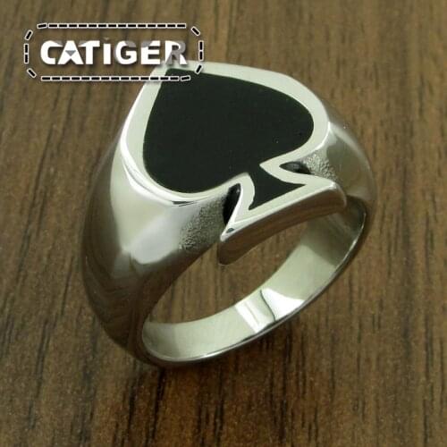 Free Shipping Gothic Spades Lucky Ring For Man And Woman High Quality 316L Stainless Steel Enamel Painting No Fade Jewelry