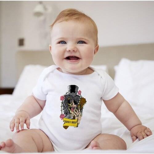 Funny Newborn Boys Bodysuit Fashion Street Rock Baby Girl Boy New Born Clothes Guns N' Roses Skeleton Printed Toddler Jumpsuits