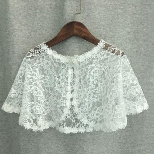 Girls Lace Shrug Cardigan Capes for Wedding Shawls with Delicate Flower Embroidery Flower Girl Capelet Bolero for Party
