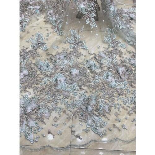 Fashionable tulle embroidery french net lace fabric SYJ-388881 with beads for party dress