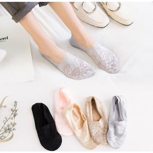 A Pair Fashion Women Girls Summer Socks Style Lace Flower Short Sock Antiskid Invisible Ankle Socks 2020 New 7 colors