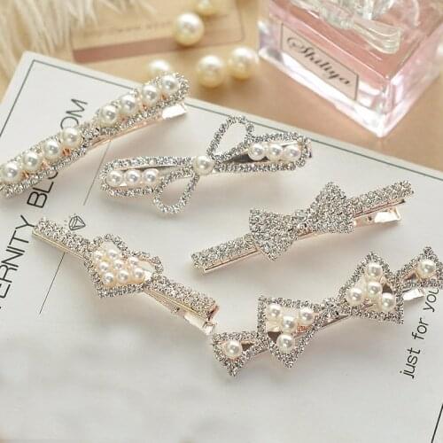 Fashion Korea Design Imitation Pearl Rhinestone Metal Hair Clip For Women Girls Duckbill clip Hair Styling Accessories