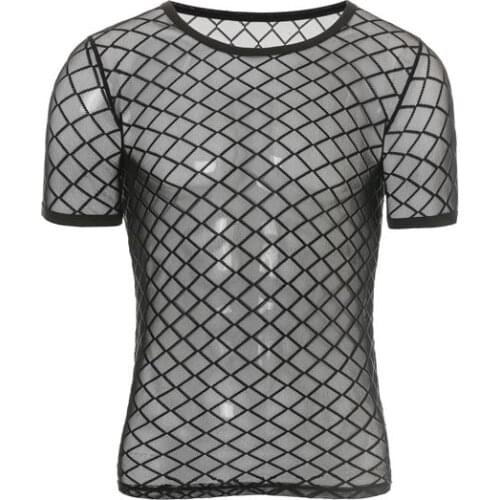 Men Transparent Mesh Shirts Underwear Tight Singlet Gay Shapewear Top Tees Night Club Erotic Lingerie Diamond