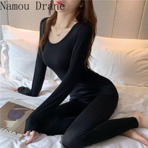 2020 new autumn clothes and long trousers womens stretch thermal underwear suit body with two-piece suit