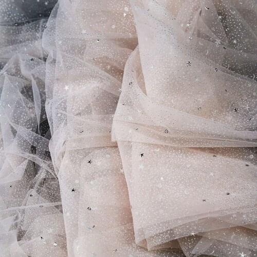 2021 New Wedding Dress Designer Fabric Hot Stamping Silver Star See-through Mesh Fabric Aesthetic Photo Background Fabric
