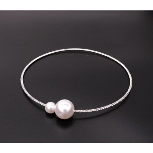 Wholesale 5pcs/lot Imitation Double Pearl Crystal Necklace 37cm Gold And Silver Prong Setting Multi Rhinestone Women Accessories