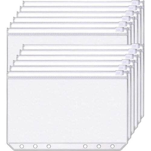 34 PCS Binder Pockets A6 Size 6 Holes Zipper Binder Pouch Folders Clear Waterproof PVC Loose Leaf Bags for 6 Ring Binder