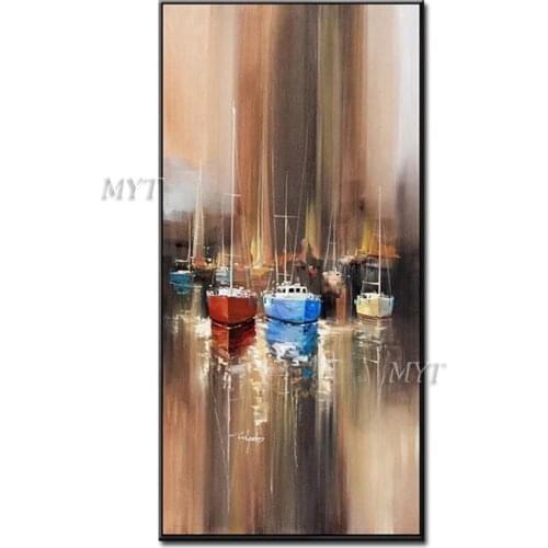 Sailboats Of all Shapes Were Sailing On The Sea Handpainted Wall Art Home Decor Picture Modern Oil Painting On Canvas Beautiful