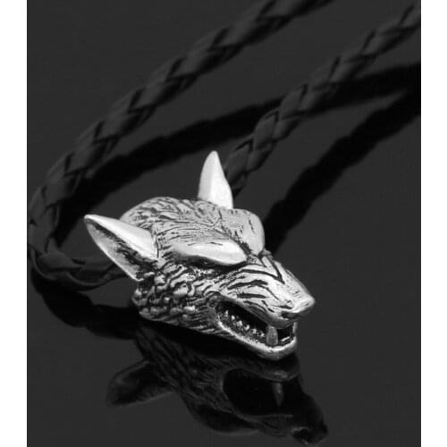 Retro Ancient Silver Wolf Head Amulet Pendant Necklace Accessories Jewelry Buddhist Lucky Carved Fashion Women Sweater Chain