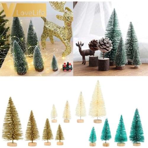 4Pcs Sisal Fiber Mini Christmas Tree 3Colors Snow Frost Small Pine Tree DIY Craft Desktop Decoration Christmas Ornaments