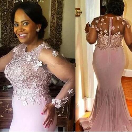 Gorgeous Pink Long Sleeves Mermaid Flowers Lace Applique See Through Wedding Guest Dress Mother Of The Bride Dresses